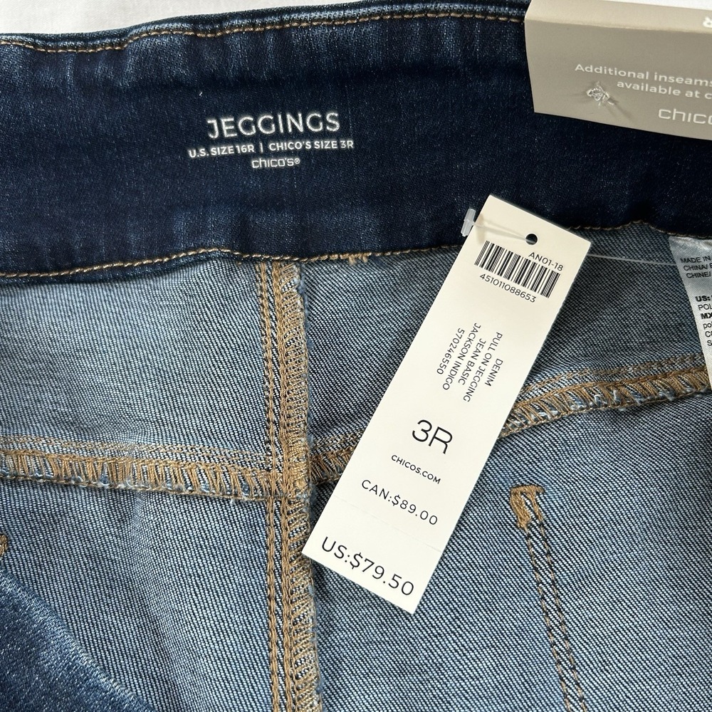NEW Chico's Women's 3R Basic XL Jackson Indigo Pull On Jegging Jeans Dark Wash - Picture 3 of 10